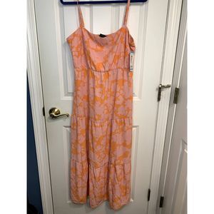 Social Standard/Sanctuary Floral Smocked Pink & Orange Dress Size Large NWT